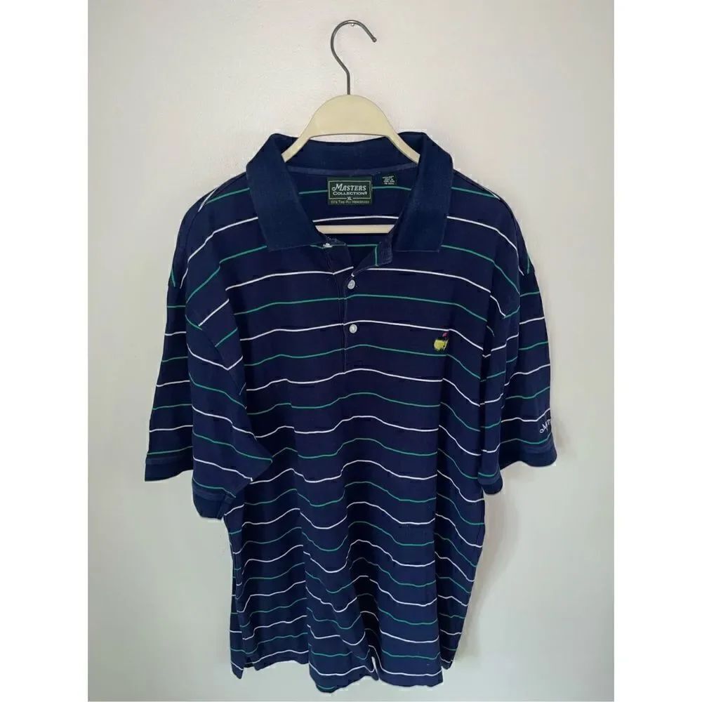 Master’s Collection Polo Blue with Green White Stripes Pima Cotton XL